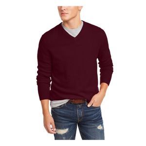 CLUBROOM Mens Burgundy V Neck Classic Fit Pullover Sweater M